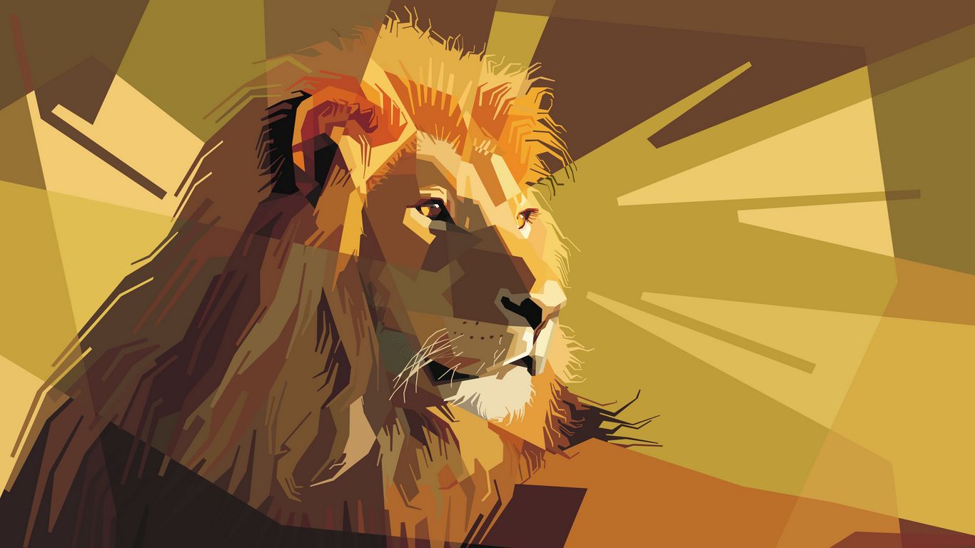 Download wallpaper 1366x768 lion, art, vector, lines, stripes tablet,  laptop hd background