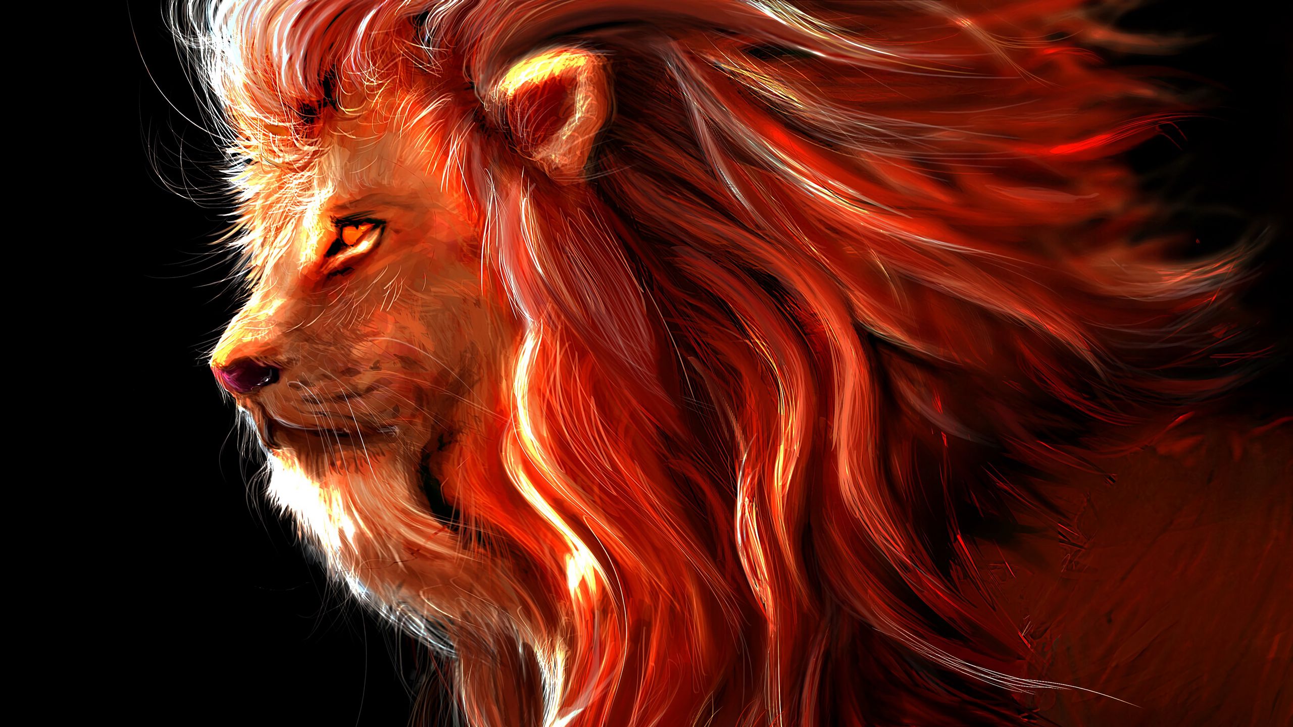 Download wallpaper 2560x1440 lion, big cat, art, predator, king of beasts  widescreen 16:9 hd background