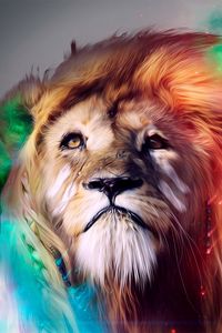 Preview wallpaper lion, big cat, face, smoke, colored