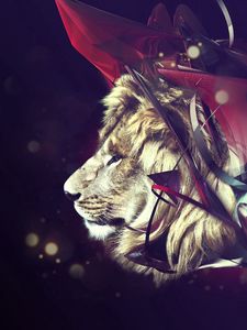 Preview wallpaper lion, burst, color, dark, line