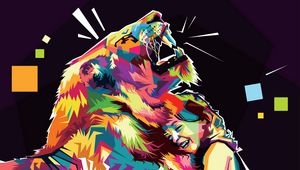 Preview wallpaper lion, child, art, friends, smile