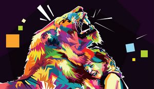 Preview wallpaper lion, child, art, friends, smile