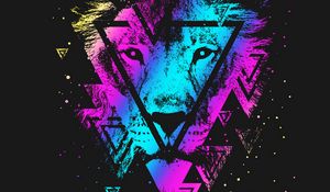 Preview wallpaper lion, colorful, triangle, art, muzzle