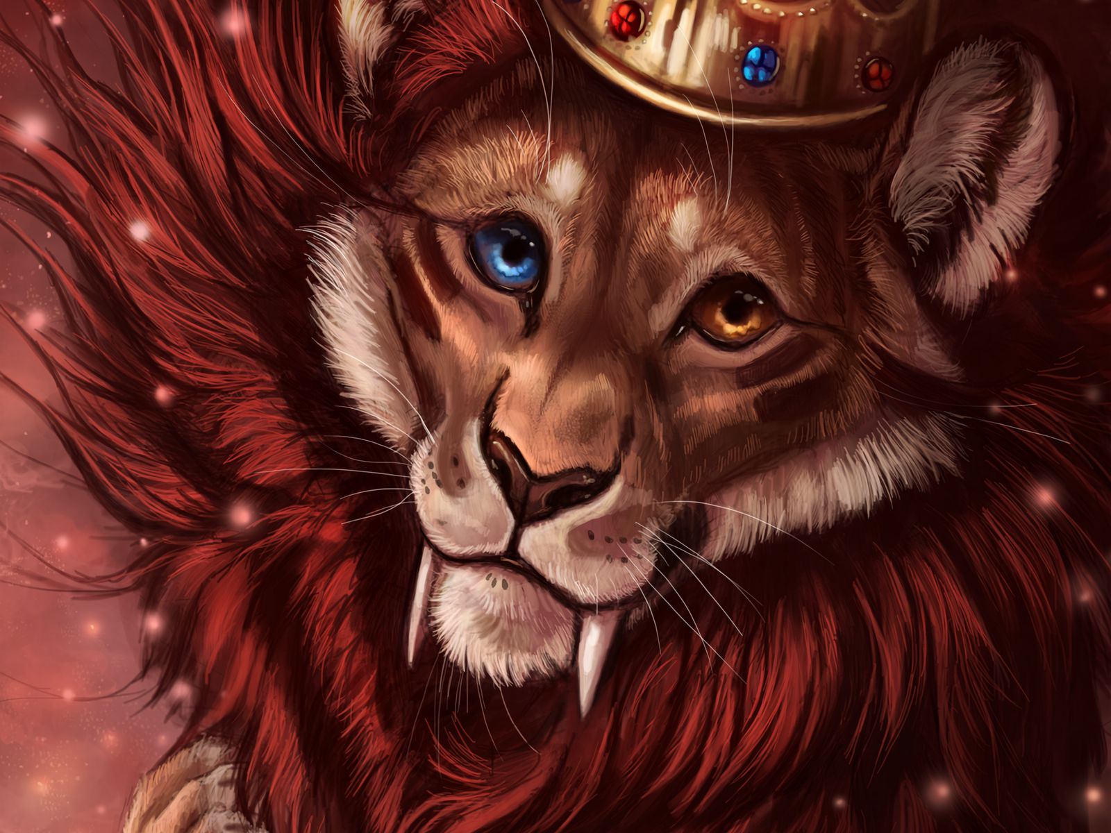 Download wallpaper 1600x1200 lion, crown, art, king of beasts, king  standard 4:3 hd background