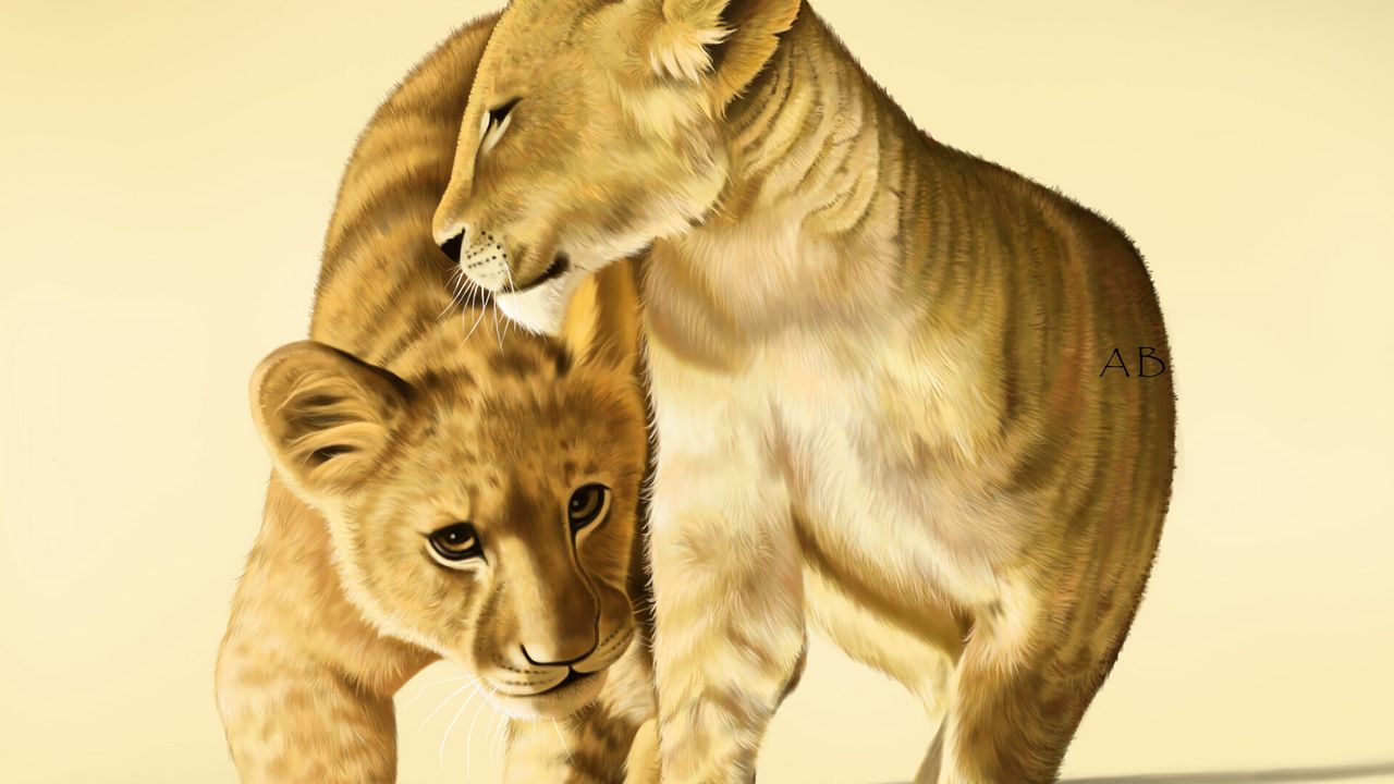 Wallpaper lion, cubs, friendship, art