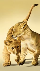 Preview wallpaper lion, cubs, friendship, art