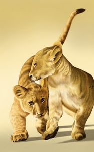 Preview wallpaper lion, cubs, friendship, art