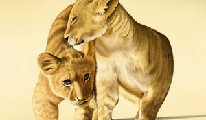 Preview wallpaper lion, cubs, friendship, art