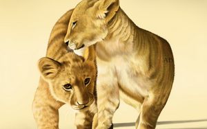 Preview wallpaper lion, cubs, friendship, art