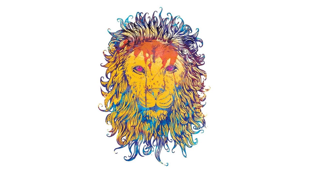 Wallpaper lion, drawing, colorful, king, king of beasts