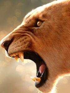 Preview wallpaper lion, face, glare, teeth, profile