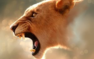 Preview wallpaper lion, face, glare, teeth, profile