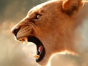 Preview wallpaper lion, face, glare, teeth, profile