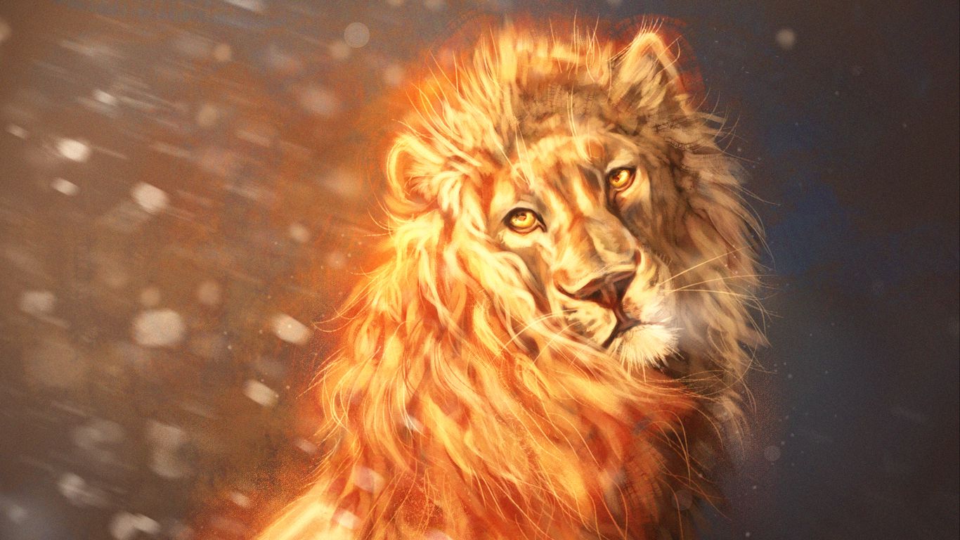 Download wallpaper 1366x768 lion, glance, art, predator, king of beasts