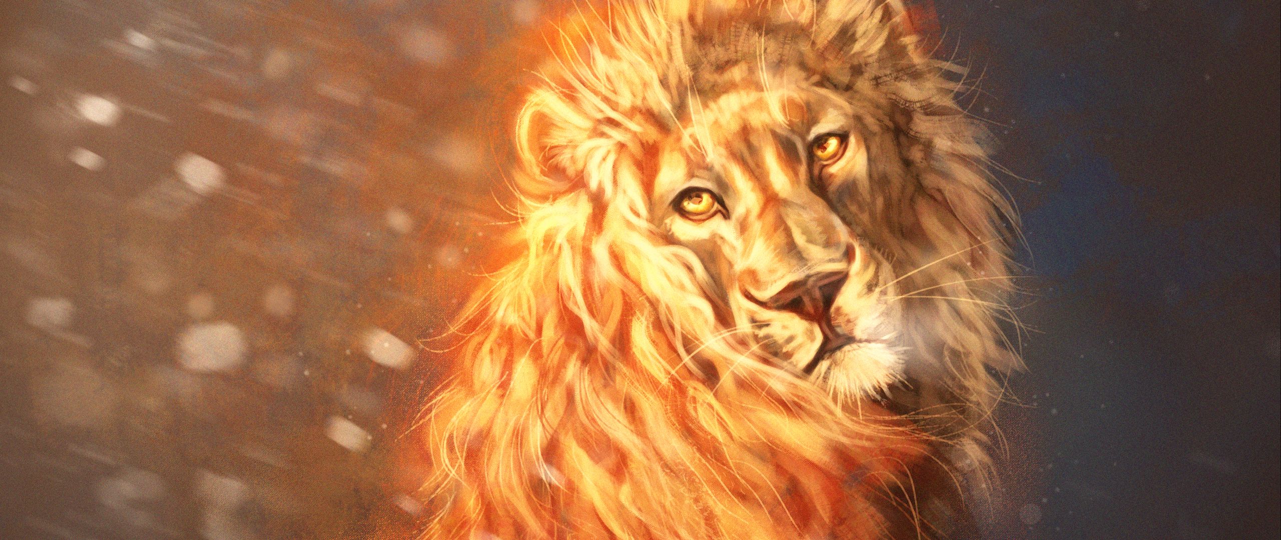 Download wallpaper 2560x1080 lion, glance, art, predator, king of