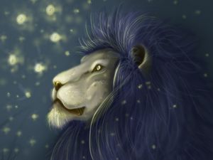 Preview wallpaper lion, glance, grass, glare