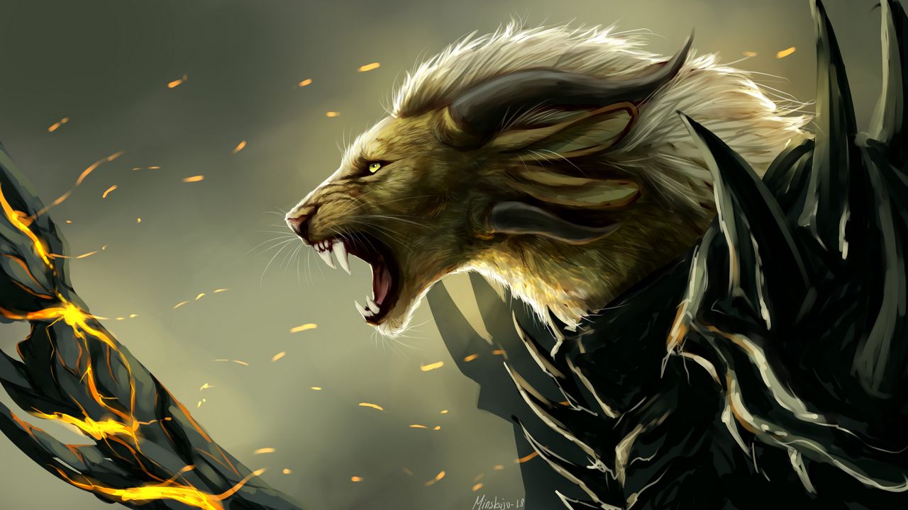 Wallpaper lion, grin, art, predator, fabulous, creature, mythical