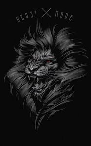 Preview wallpaper lion, grin, art, inscription, gray, black