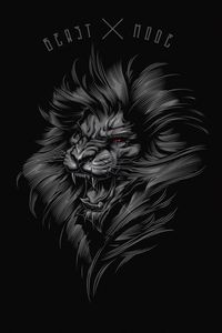 Preview wallpaper lion, grin, art, inscription, gray, black