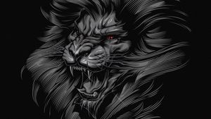 Preview wallpaper lion, grin, art, inscription, gray, black