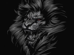 Preview wallpaper lion, grin, art, inscription, gray, black