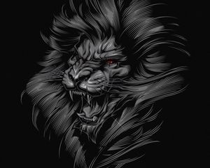 Preview wallpaper lion, grin, art, inscription, gray, black