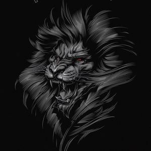Preview wallpaper lion, grin, art, inscription, gray, black