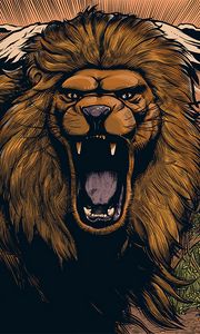 Preview wallpaper lion, grin, art, mane, muzzle, spiteful