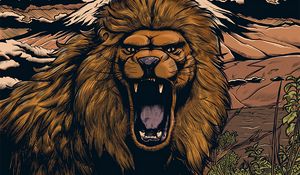 Preview wallpaper lion, grin, art, mane, muzzle, spiteful