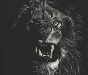 Preview wallpaper lion, grin, art, bw, drawing