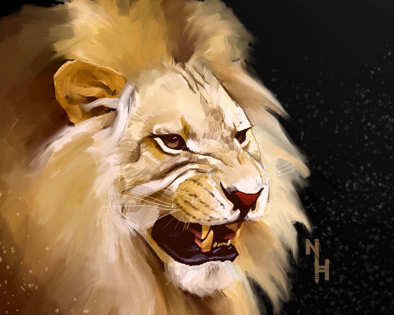 Download wallpaper 1280x1024 lion, grin, art, predator, king of beasts  standard 5:4 hd background