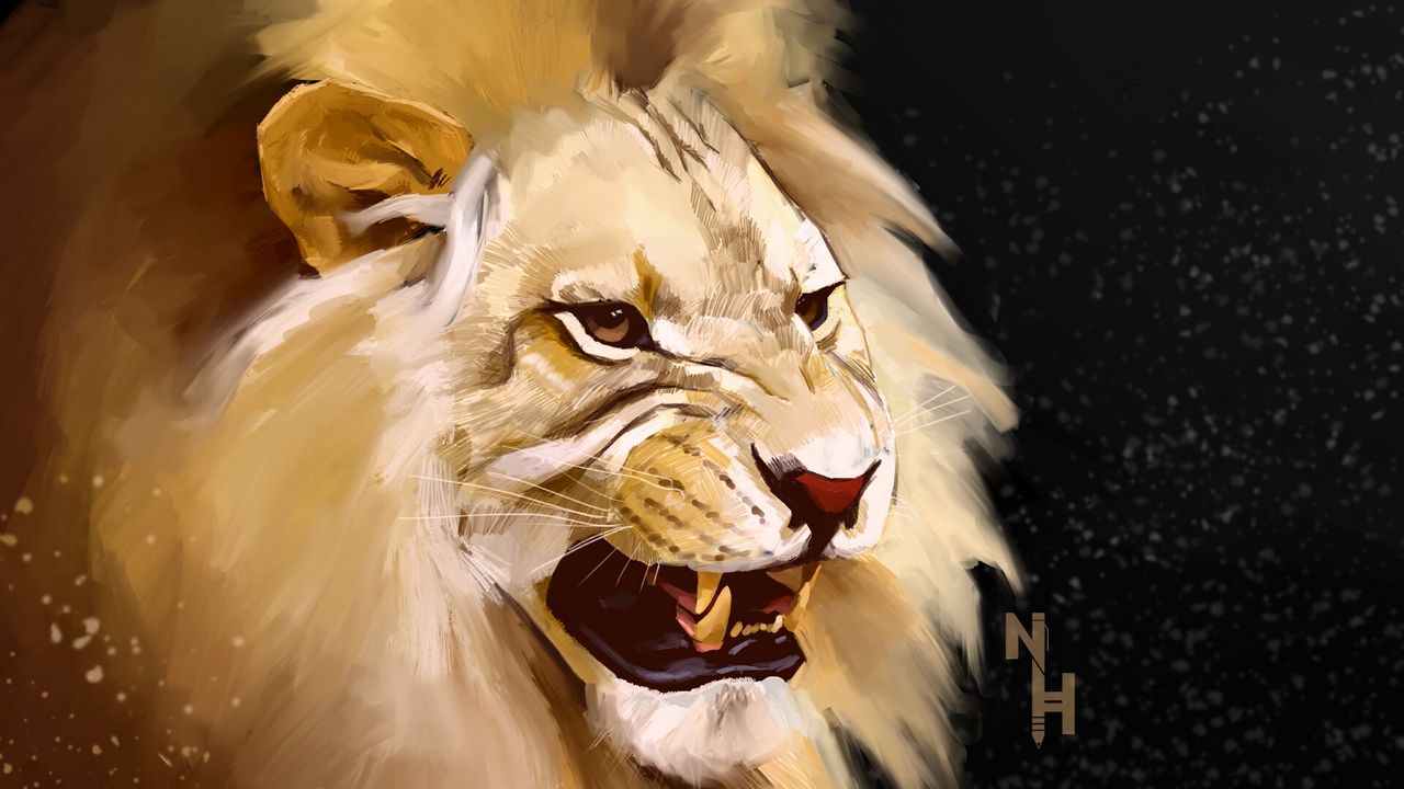 Wallpaper lion, grin, art, predator, king of beasts