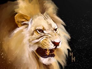 Preview wallpaper lion, grin, art, predator, king of beasts