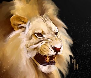 Preview wallpaper lion, grin, art, predator, king of beasts