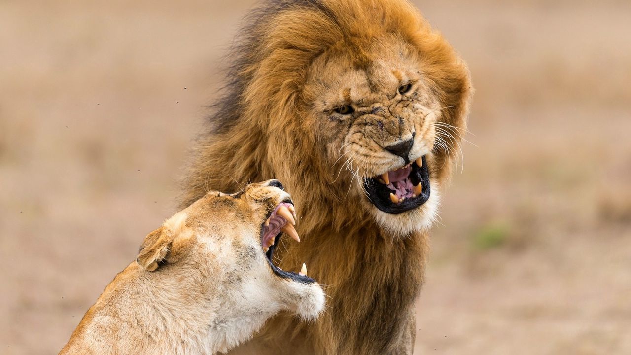 Wallpaper lion, lioness, aggression, teeth