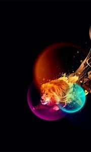 Preview wallpaper lion, multicolored rays, light, lights