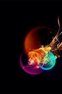 Preview wallpaper lion, multicolored rays, light, lights