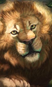 Preview wallpaper lion, muzzle, art, drawing, predator, king of beasts