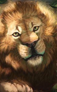 Preview wallpaper lion, muzzle, art, drawing, predator, king of beasts