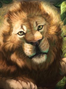 Preview wallpaper lion, muzzle, art, drawing, predator, king of beasts