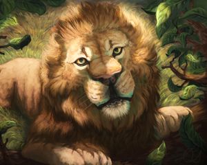 Preview wallpaper lion, muzzle, art, drawing, predator, king of beasts