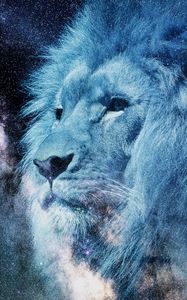 Preview wallpaper lion, muzzle, starry sky, stars, photoshop, king of beasts, predator