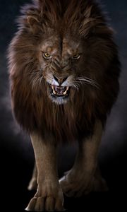 Preview wallpaper lion, predator, big cat, fangs, glance