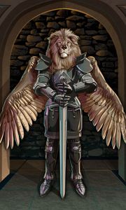 Preview wallpaper lion, warrior, armor, sword, wings, art