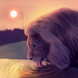 Preview wallpaper lion, water, protruding tongue, art, wildlife