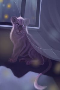 Preview wallpaper lion, window, art, night