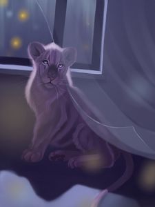 Preview wallpaper lion, window, art, night