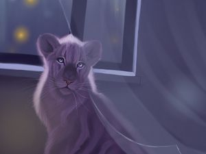 Preview wallpaper lion, window, art, night
