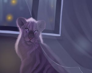 Preview wallpaper lion, window, art, night