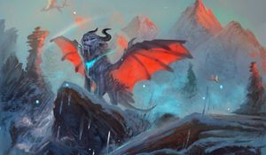 Preview wallpaper lion, wings, horns, fantasy, art